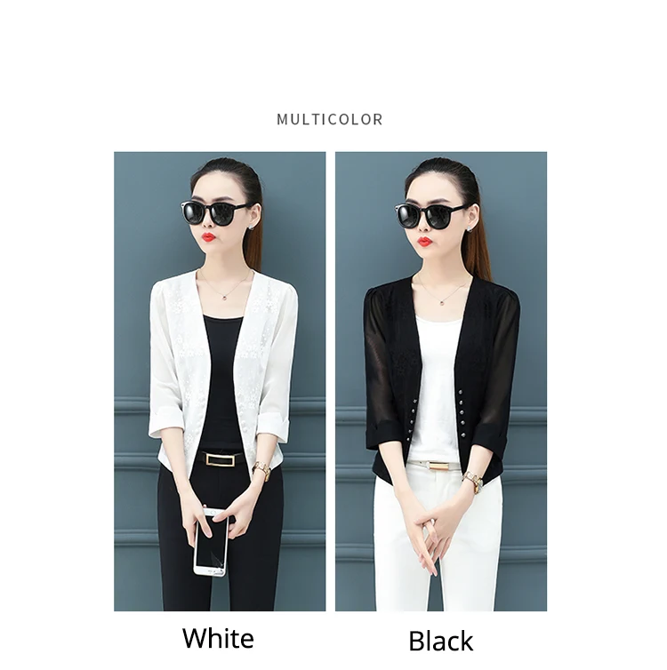 Korean short small suit blazer women coat thin see-through lace embroidery mesh women blazers and jackets vintage cardigan tops