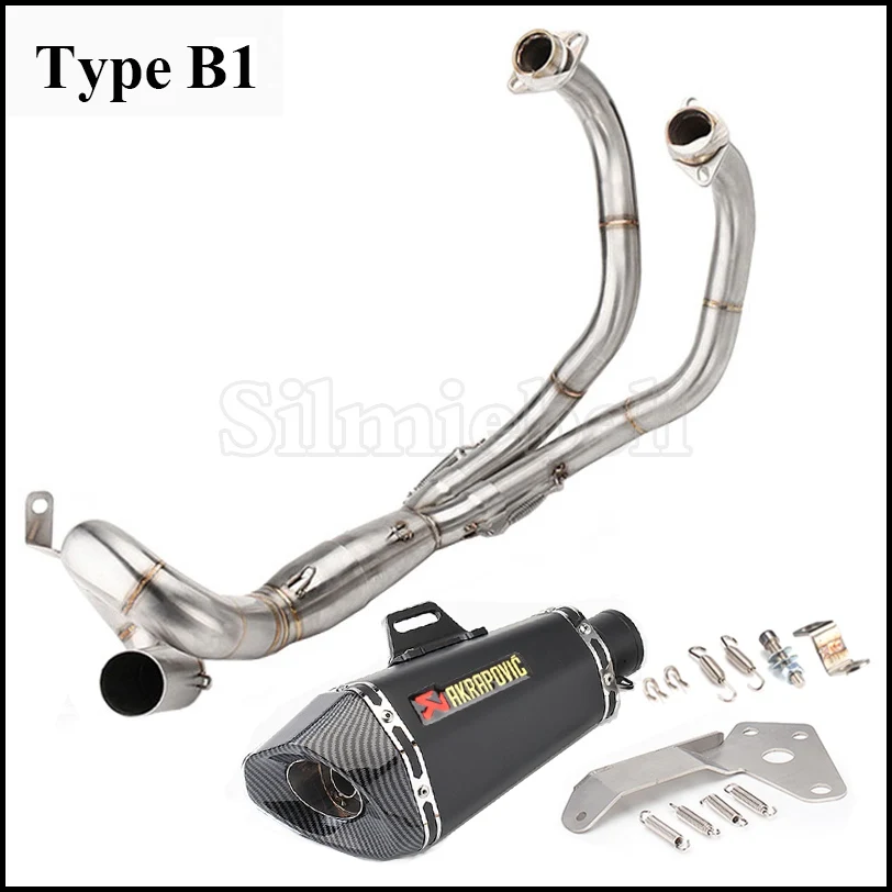 Type B1 Мотоцикл выхлопной модифицированный скутер Slip-On Akrapovic выхлопная Передняя средняя труба полная система для Yamaha MT07 MT 07 FZ07 FZ 07 XSR700 - Цвет: Type B1