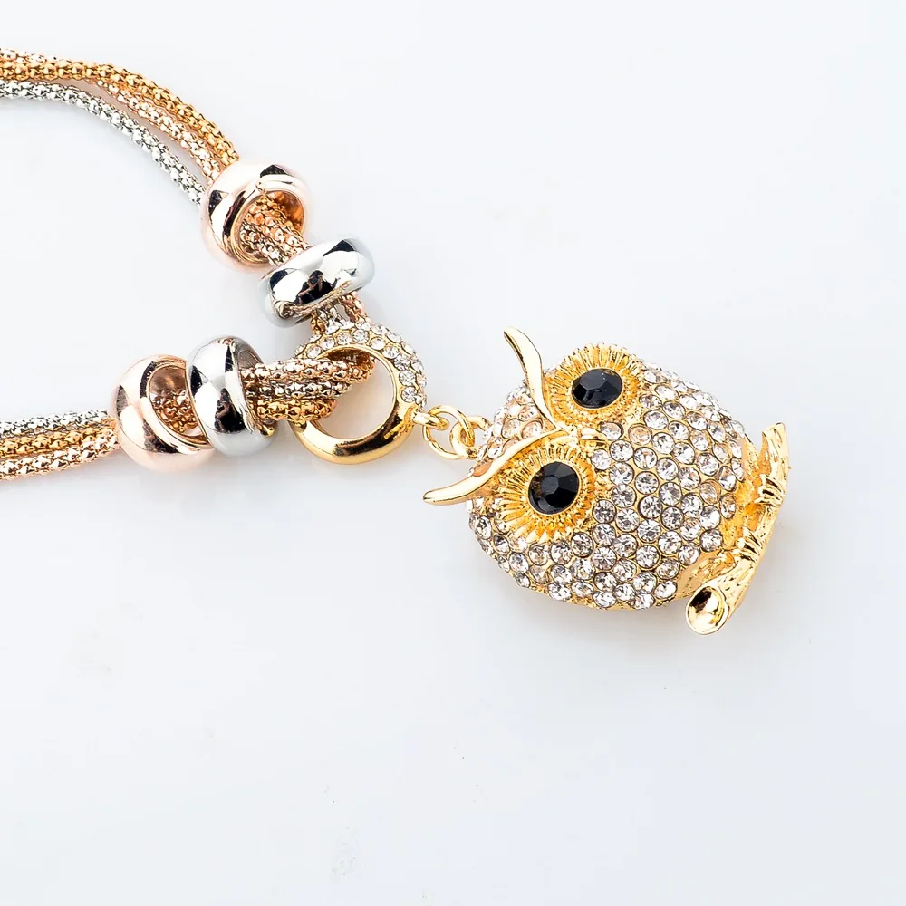 2018 модное серебряное/золотое ожерелье с кристаллами и совой для женщин длинная
