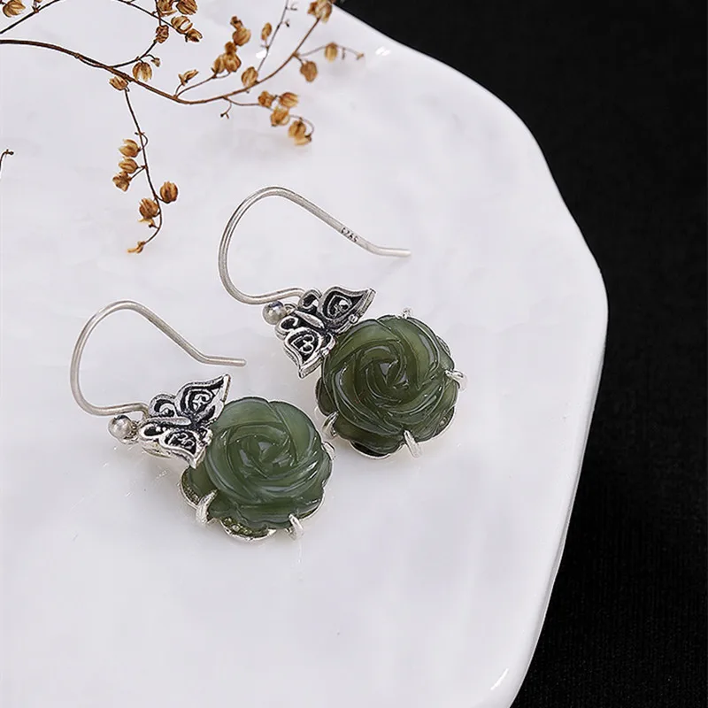 Женские серьги бабочки из натурального нефрита тайское серебро ручной работы 100%