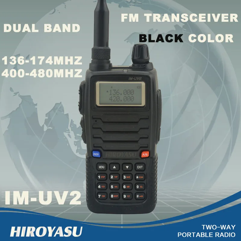 

HIROYASU Black Color IM-UV2 136-174MHz & UHF400-480MHz Dual Band 5W/3W 128CH FM 65-108MHz Portable Two-way Radio FM Transceiver