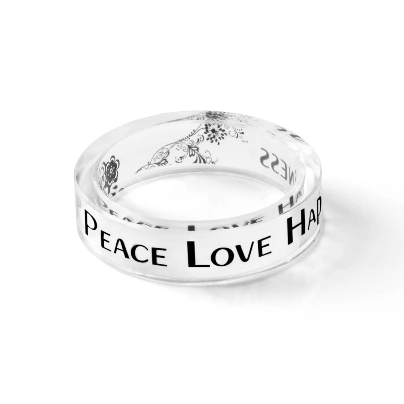 Кольцо из прозрачной смолы ручной работы с надписью Inside PEACE LOVE Happy REMEMBER WHO YOU ARE LIVE
