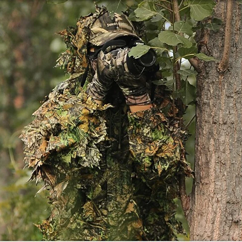

Hunting Ghillie Suit 3D Camo Bionic Leaf Camouflage Jungle Woodland Birdwatching Poncho Manteau Hunting Clothing Durable