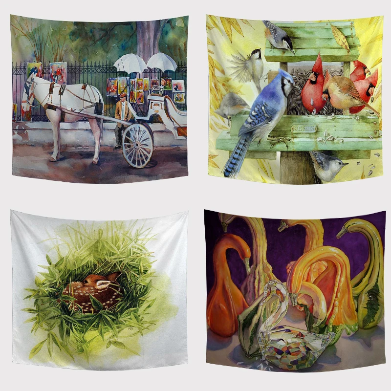 Parrot Tapestry Wall Art Tapestries Tropical Beach Towel Butterfly Water duck Home Decor Picnic Mat Yard Bedspread Table Cloth | Дом и сад