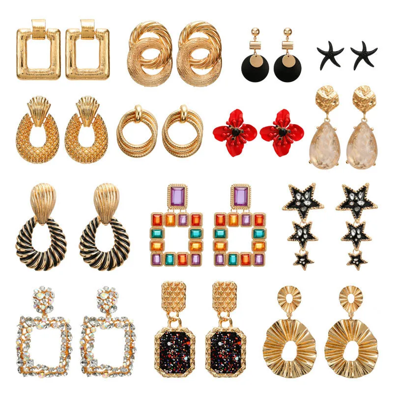 

10pairs/lot Metal Multicolored Bohemian Drop Dangle Earrings For Women Geometric Wedding Party Vintage Female Earring Eardrop