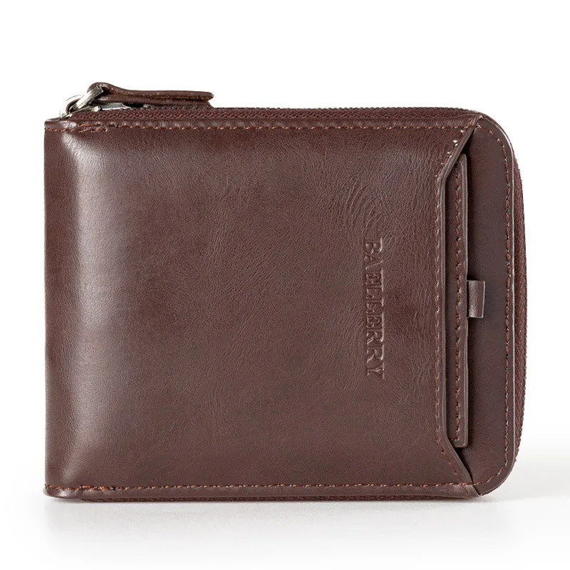 Deep Brown 2 Baellerry, кожаные винтажные мужские кошельки, держатель для карт, деловой мужской клатч, кошелек, кошелек, мужская сумка для денег на молнии, карман для монет W016 - Цвет: Deep Brown 2