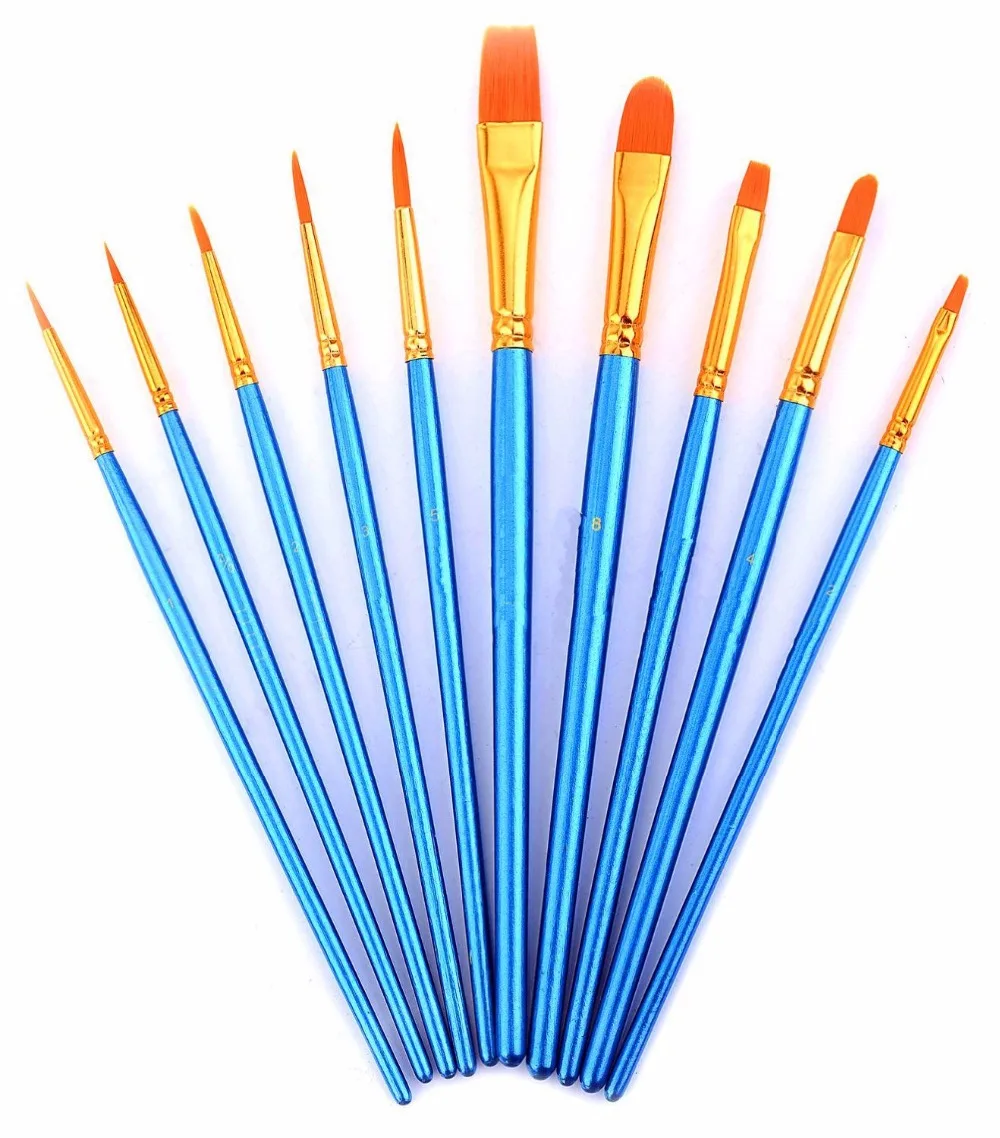 

10 Pieces Paint Brushes Set Nylon Hair Artists Paintbrush Set for Oil Watercolor Acrylic Painting