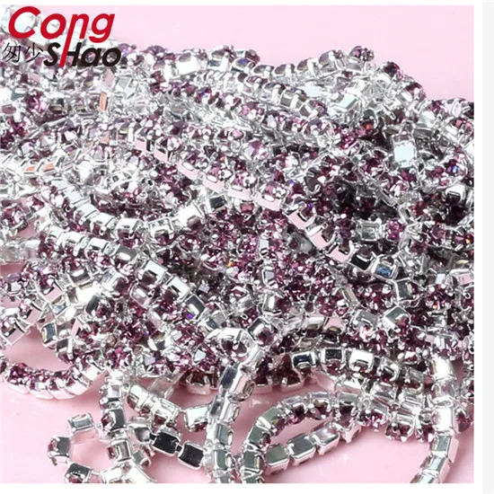 Light Purple Cong Shao 1 ярд красочные пришить Кубок из горного хрусталя цепи серебряной основе коготь для DIY вечерние платья аксессуары ZZ898 - Цвет: Light Purple