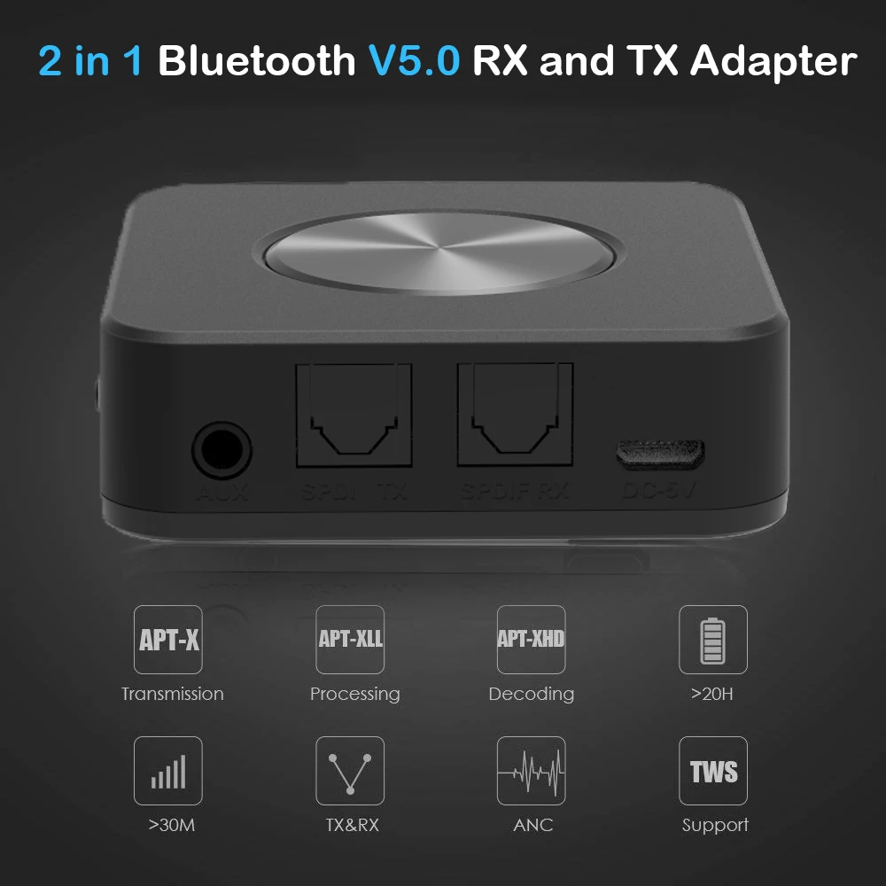 Bluetooth 5,0 передатчик и приемник на большие расстояния 2 в 1 Беспроводной 3,5 мм аудио адаптер Aptx HD LL оптический SPDIF RCA TV адаптер