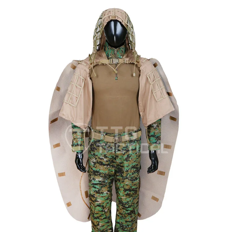 TTGTACTICAL военный Ghillie капюшон со съемным Ghillie накидка верхняя одежда для снайпера и Ghillie пончо армейский зеленый