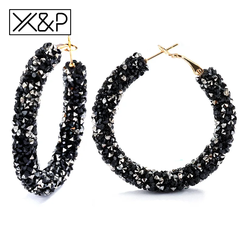 Black X& P винтажные корейские большие серьги для женщин, женские модные золотые серьги с кубическим цирконием, висячие серьги, серьги геометрической формы, ювелирные изделия - Окраска металла: Black