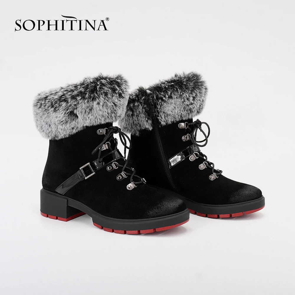 SOPHITINA/зимние женские ботинки из коровьей замши Модные ботильоны на шнуровке с