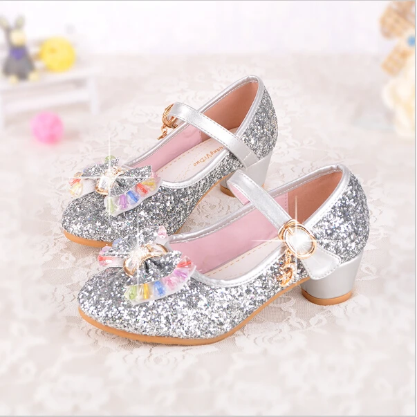 

qloblo Cute Girls Shoes Children's Fashion High Heels Leather Soles Dream Cartoon Princess Shoes Sequins for Kids