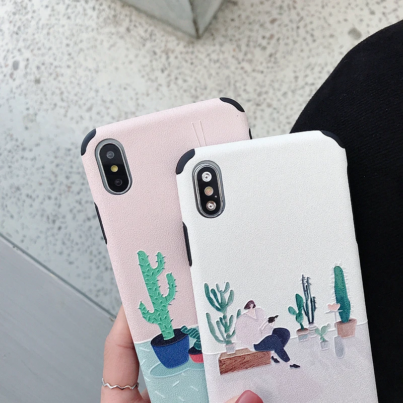 Phone Case For iPhone 7 8 6 6s Plus Embossed Cactus Silicone Cover x Luxury Xs max Xr Teenge Stylish Funda |