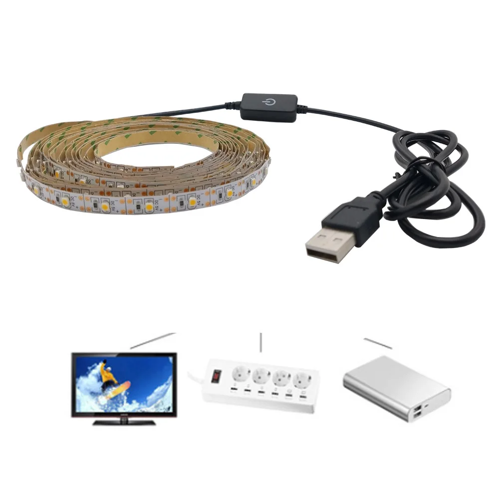 Сенсорный выключатель USB Светодиодная лента светильник 2835 SMD DC5V гибкая 1 м 2 3 4 HD ТВ