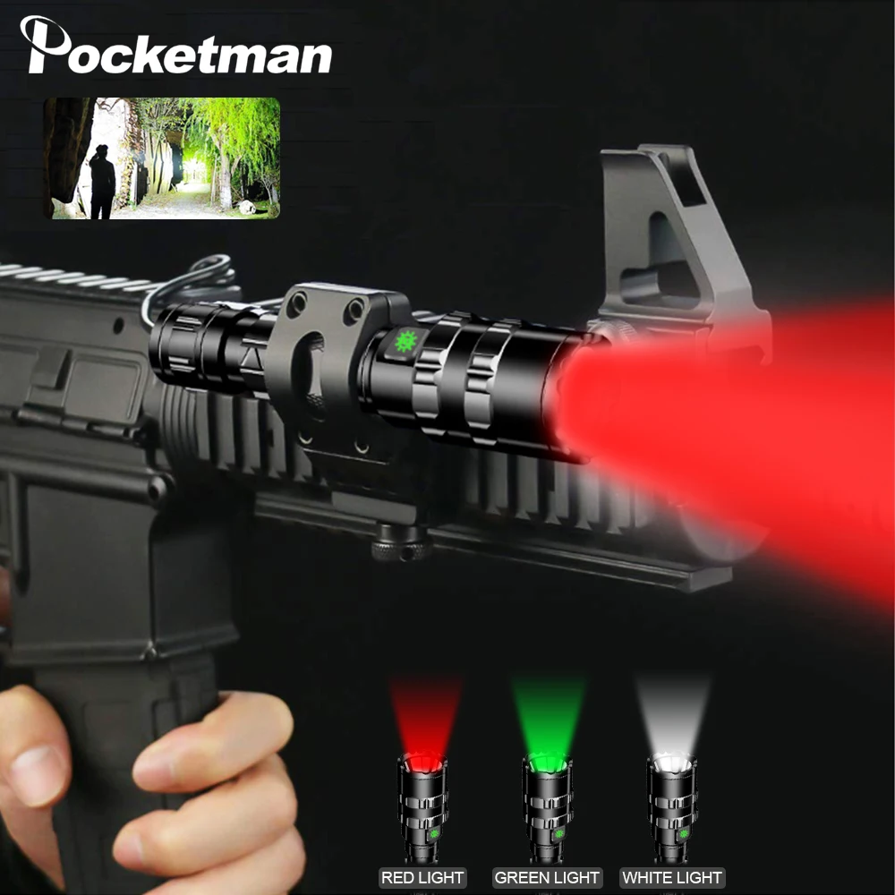 Зеленый/красный/белый свет светодиодный тактический фонарь яркий охотничий
