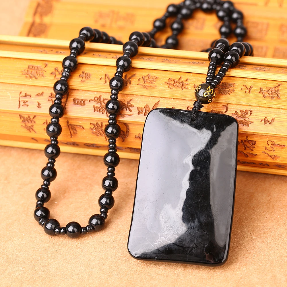 Yumten Natural Obsidian Pendant Personalized Necklace Men Black Bead Chain Jewelry Gift Amulets | Украшения и аксессуары