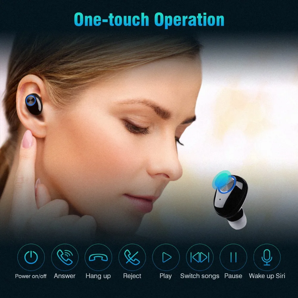 Excelvan Bluetooth 5 0 настоящие Беспроводные наушники с микрофоном 2600 мАч переносной