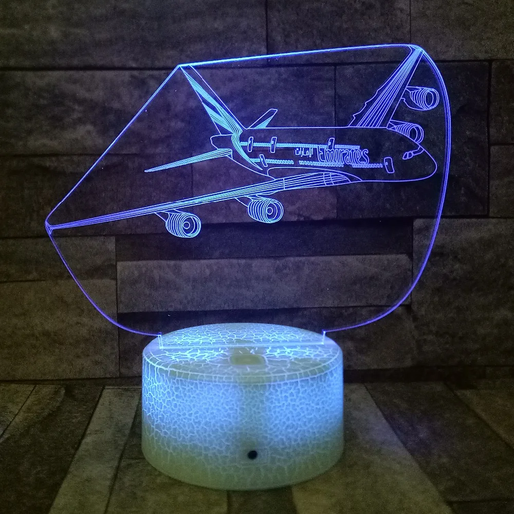 Самолет 3D ночник 7 видов цветов Изменение LED JET настольная лампа художественная