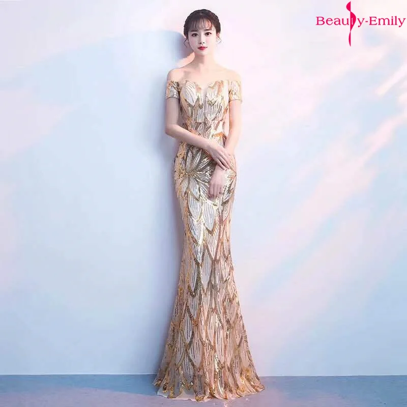Женское вечернее платье без рукавов Beauty Emily с вырезом лодочка и блестками