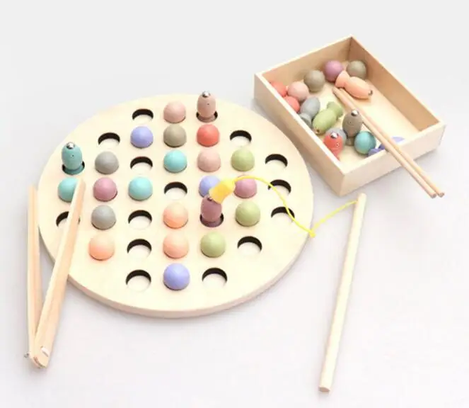 wooden toys Монтессори 3D деревянная игрушка карамельный цвет клип Рыба бусины Детские обучающие игрушки математические игрушки Дети Ранние развивающие игрушки 4N - Цвет: wooden toys