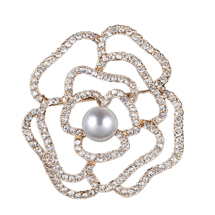 Newest 3pcs/Lot Hollow Out Crystal Rhinestone Rose Flower Brooches Garment ornaments Women Floral Alloy Brooch Pins 50*50mm | Украшения и