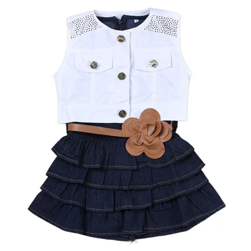 Conjunto infantil/2017 г. Лидер продаж детские летние модели для девочек жилет джинсы