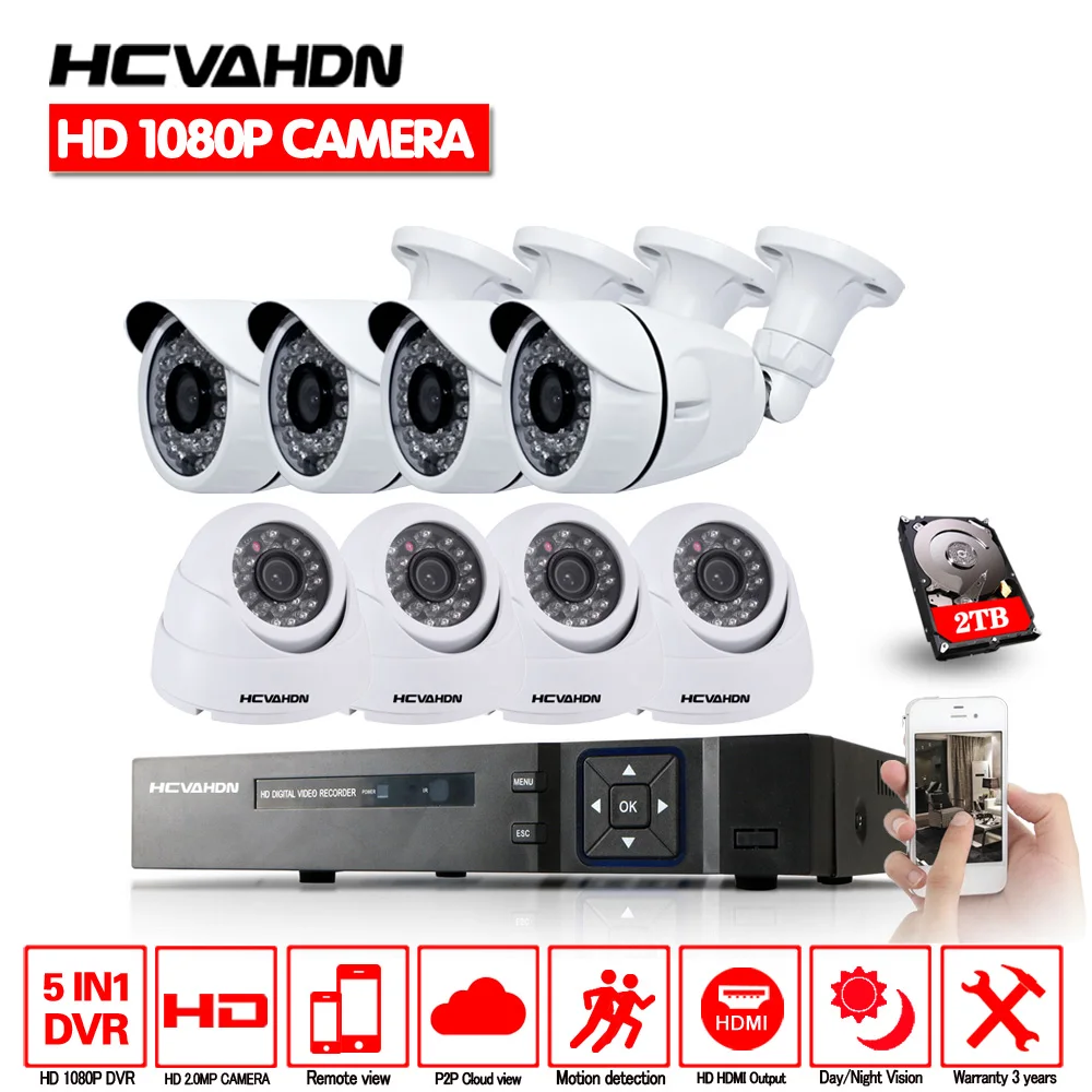 

8-канальная система видеонаблюдения CCTV Kit, наружная камера 1080P, ИК-камера, система безопасности, домашняя система видеонаблюдения, водонепро...
