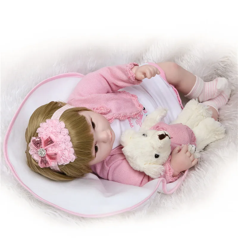 22 &quot/55 см Reborn Silicone Babies blonde hair Коллекционная кукла для детей подарок Реалистичная