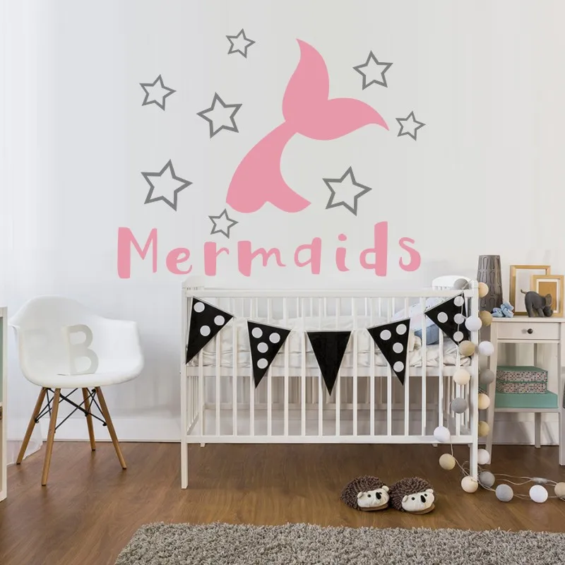 Виниловые наклейки на стену с русалочкой и звездами забавные стены рисунками