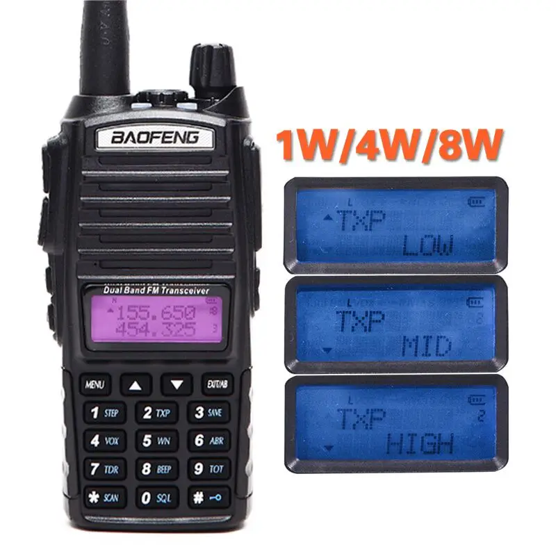 2 шт. Baofeng UV 82 Plus 8 Вт высокомощная рация Двухдиапазонная VHF/UHF 10 км дальность UV82
