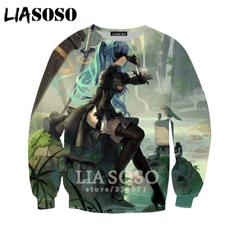 LIASOSO Autumn New Men Women Fashion Hoodie 3D Print Video Game Nier Automata Dead Sweatshirt Long Sleeve Brand Pullover A164-07 | Мужская