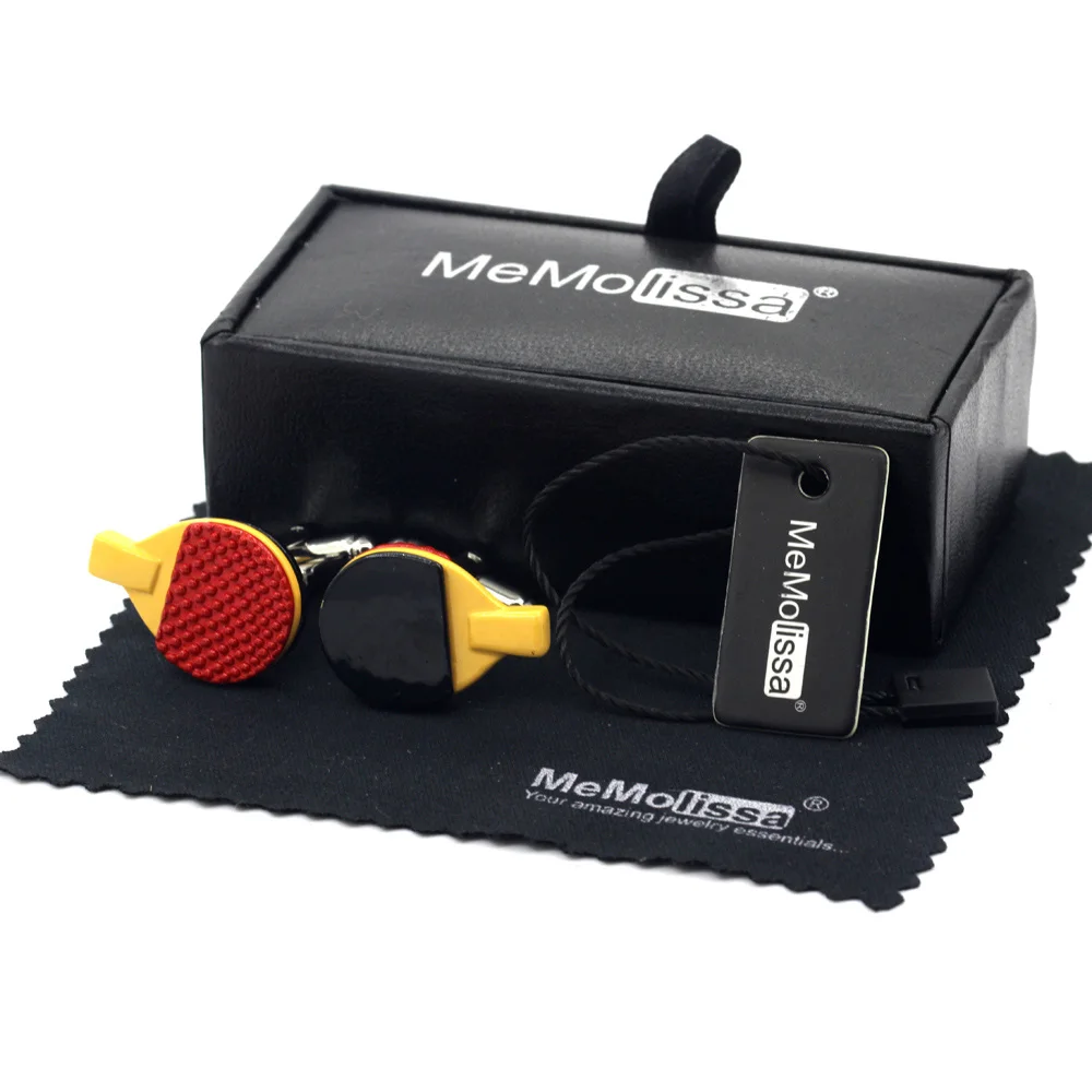 

MeMolissa Display Box Cufflinks Sport Style Table Tennis Racket Cufflinks Silvery Red Black Enamel Free Tag & Wipe Cloth