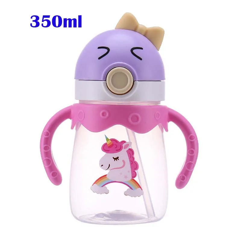 Purple Pink Horse S Портативный Пластик воды бутылочка для кормления Bpa питьевая бутылка с соломинкой детские, для малышей Дети 350 мл/450 мл Посуда для напитков - Цвет: Purple Pink Horse S