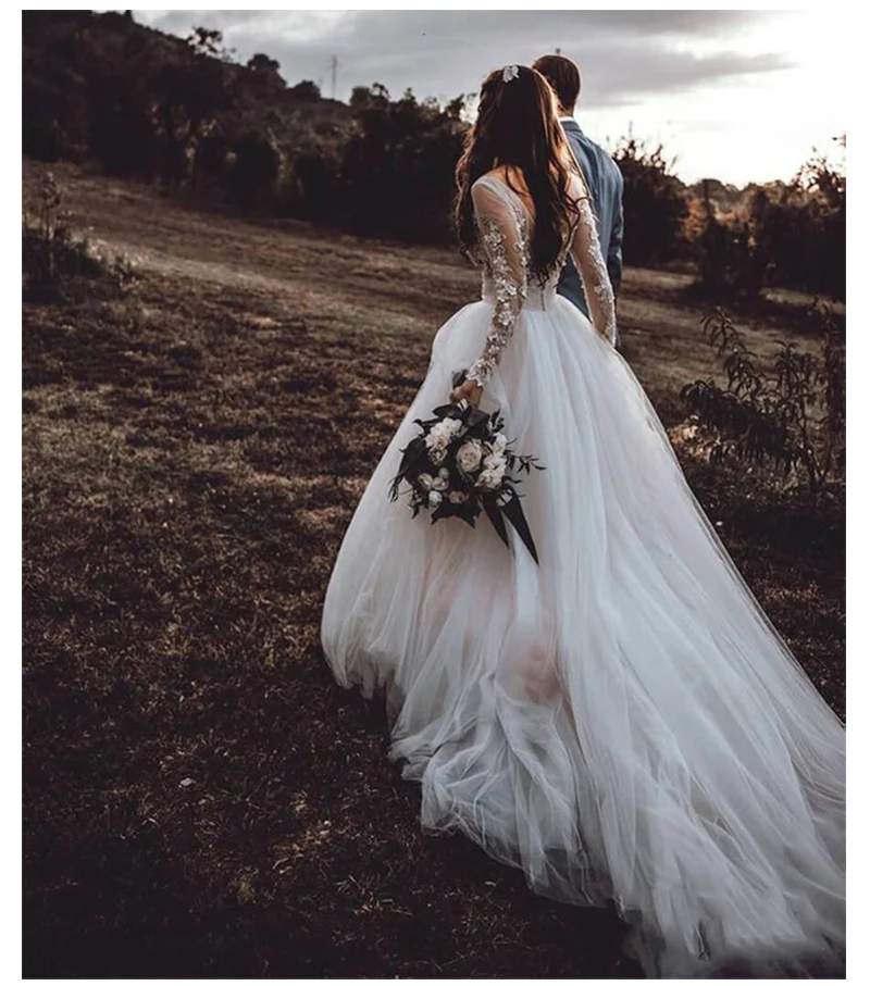 LORIE свадебное платье Бохо с длинным рукавом 2019 пышное Тюлевое аппликацией