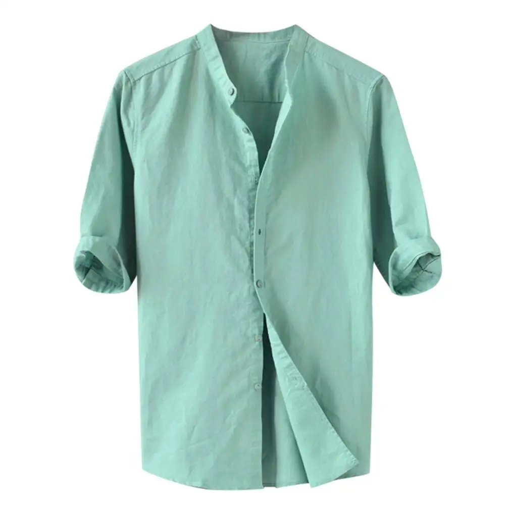 

Chemise Homme мужская рубашка летний топ, блузка из хлопка и льна тонкие дышащие однотонные Цвет Кнопка свободные рубашки одежда для повседневной...