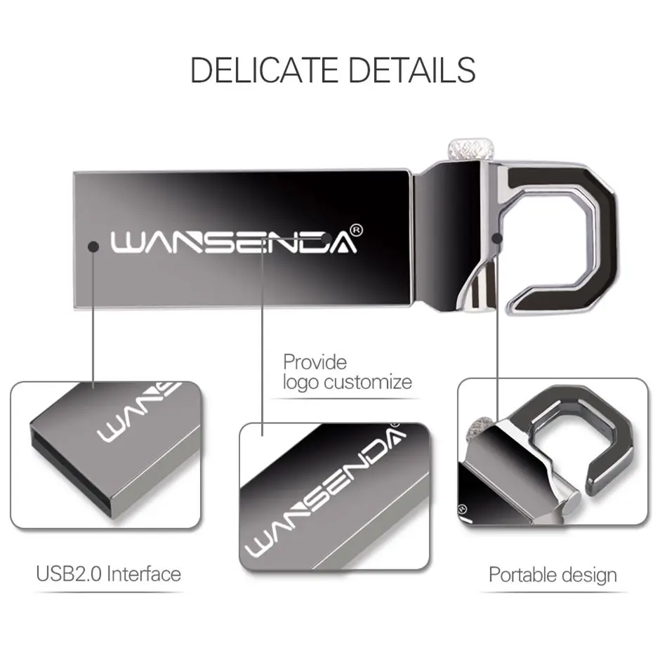 WANSENDA металлическая USB флешка 4 ГБ 8 16 32 ручка из нержавеющей стали привод