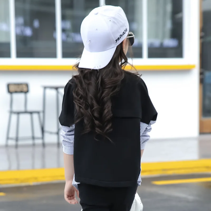 Осенняя популярная цветная футболка в полоску с длинными рукавами для девочек