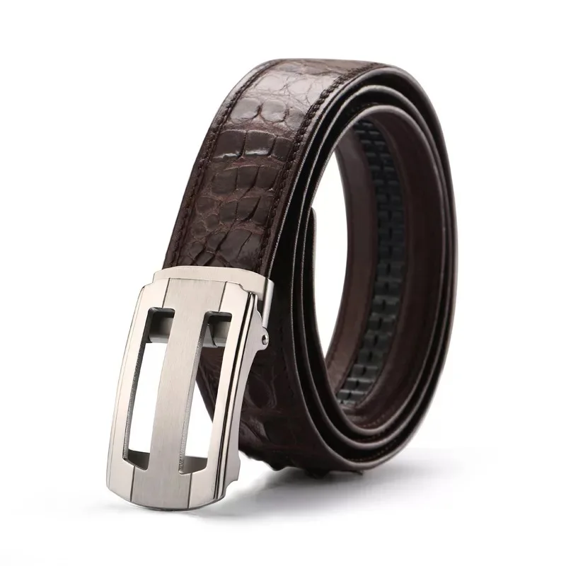 Business Designer Alligator Skin Men's Belt For Suits Silver Metal Automatic Buckle Genuine Crocodile Leather Male Waist Strap