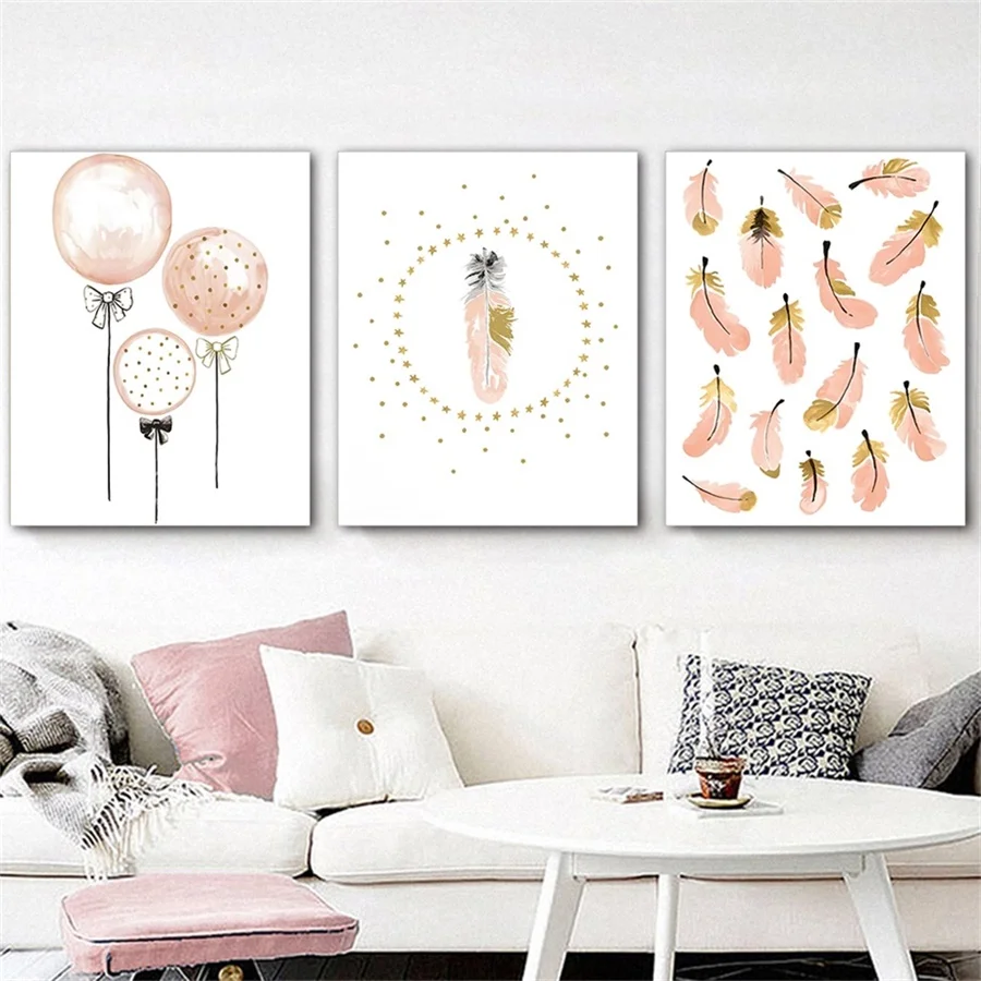 

Laeacco Canvas Painting Calligraphy Watercolor Wall Pink Balloon Posters and Prints Nordic Living Room Home Decor Art Picture