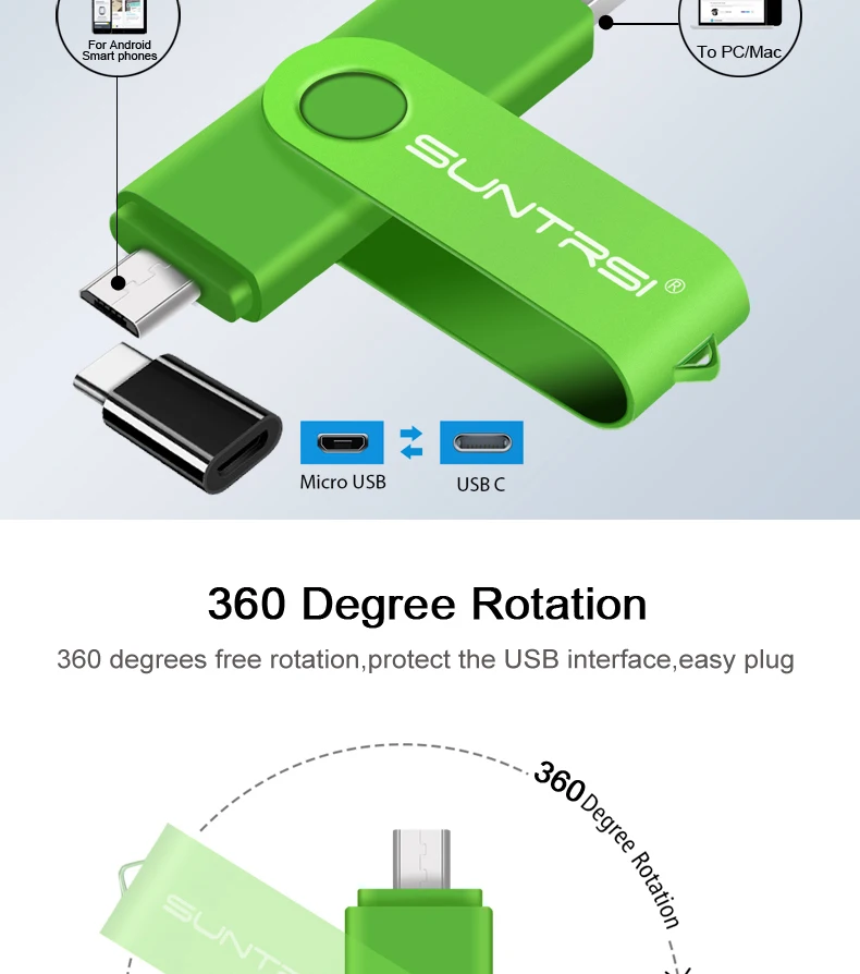 Suntrsi флеш-накопитель 128 Гб OTG usb флеш-накопитель тип C Высокоскоростной внешний накопитель 64 Гб usb флеш-накопитель для смартфона большой емкости