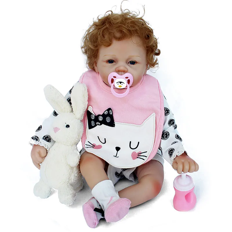

2018 горячая распродажа дешевые кудрявые волосы Bebe Reborn Младенцы 22 дюйма 55 см Силиконовые Детские куклы реборн виниловые игрушки для детей под...