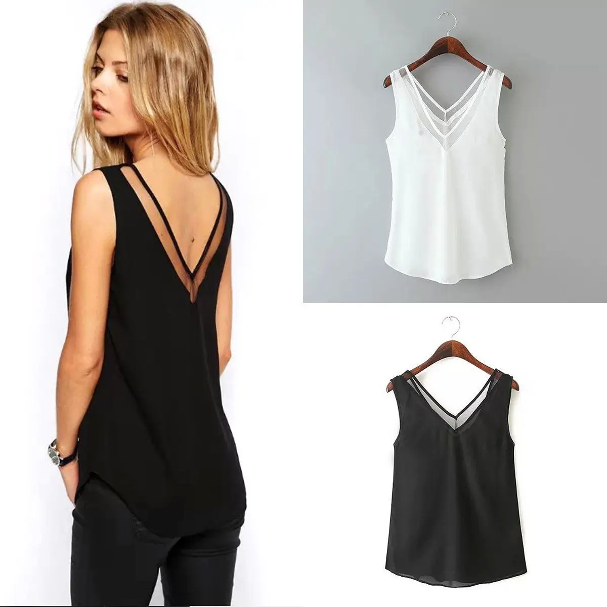 Женские офисные рубашки модные женские Топы рубашка без рукавов шифоновая