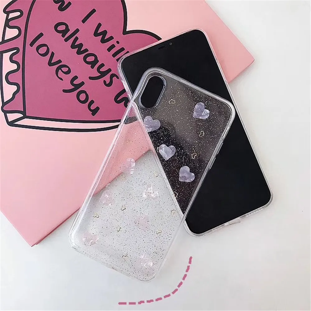 Fashion Glitter Epoxy LOVE girl Clear Case For iPhone 7 8 6s 6 Plus Gravel flash Gold plating Cover X XS Max Xr Coque |