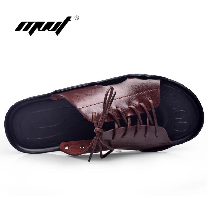 Шлепанцы мужские из натуральной бычьей кожи пляжные сандалии модные в