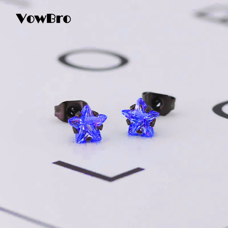 Серьги-гвоздики VowBro для девочек с золотым и серебряным покрытием 4 мм 5 BBlue CZ