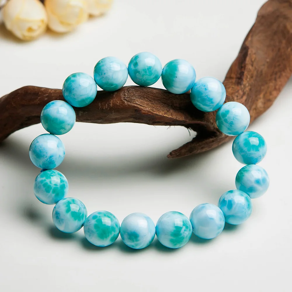 12 мм браслет из натуральных синих бусин Larimar от Dominica Gemstone Healing Stretch Water Pattern