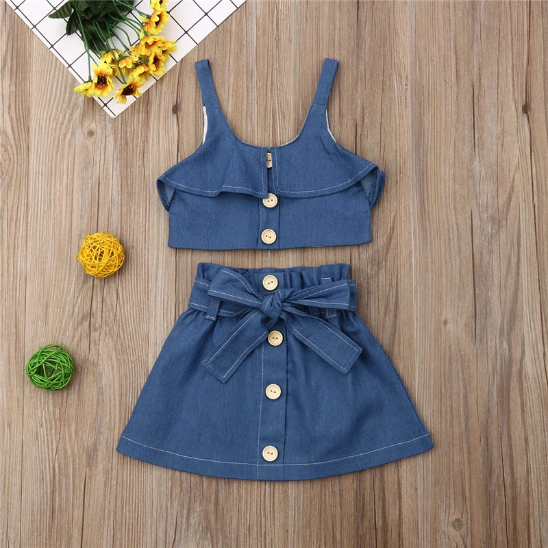 Комплект одежды из 2 предметов для маленьких девочек джинсовый топ на бретелях