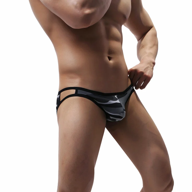 Мужское нижнее белье камуфляж сетчатый бандаж Сексуальные трусы брифы гей пенис