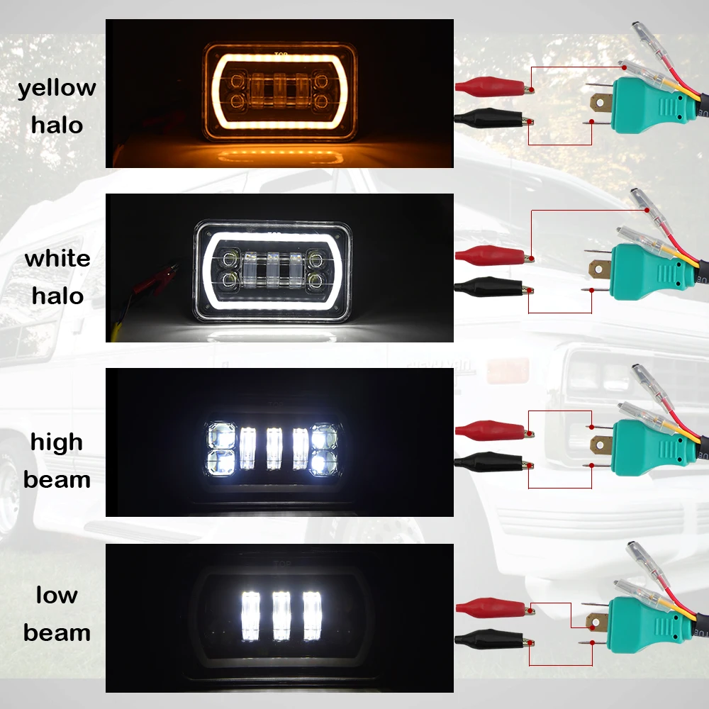 

1pcs 4X6 Car Led Headlight Square Light White Halo DRL Amber Turn Signal Sealed Replacement For suzuki DRZ Honda XR650